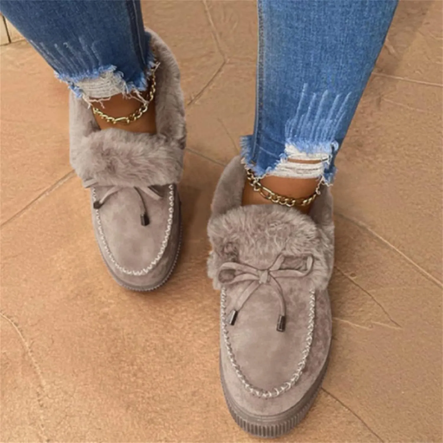 Winter Boots For Women 2024 Slip On Warm Snow Ankle Booties Fashion Fur Lined Outdoor Comfortable Loafers Shoes
