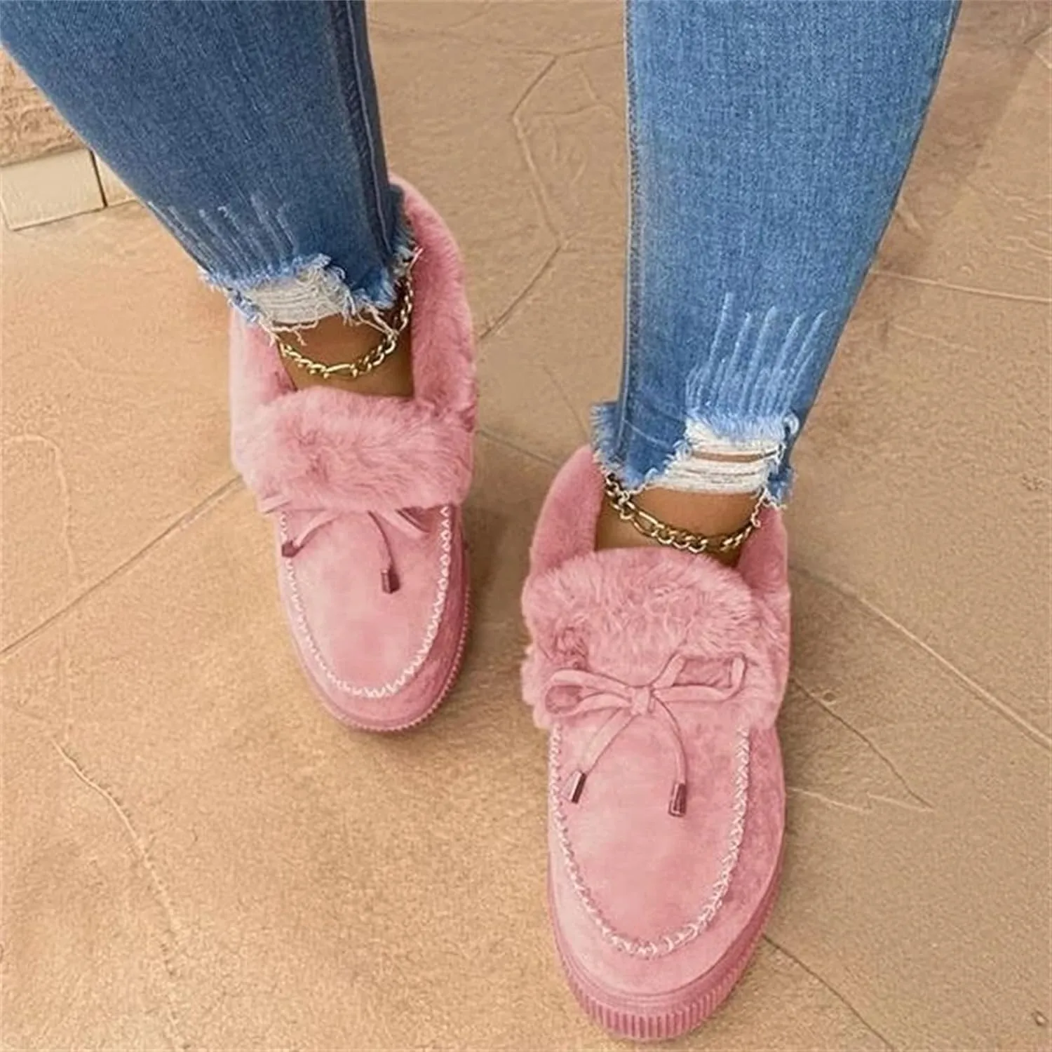 Winter Boots For Women Fashion Snow Boots Winter Shoes with Fur Lined Warm Slip On Casual Comfortable Fuzzy Loafers