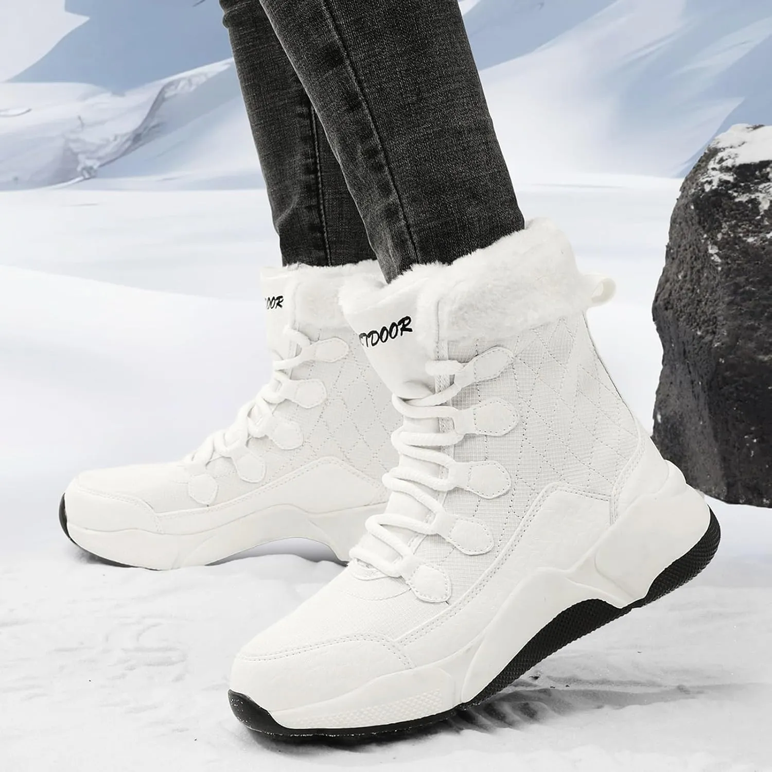 Winter Hiking Boots Women,Outdoor High Top Walking Snow Boots Women,Lightweight Warm Fur Lined Womens Winter Shoes,Slip Resistant