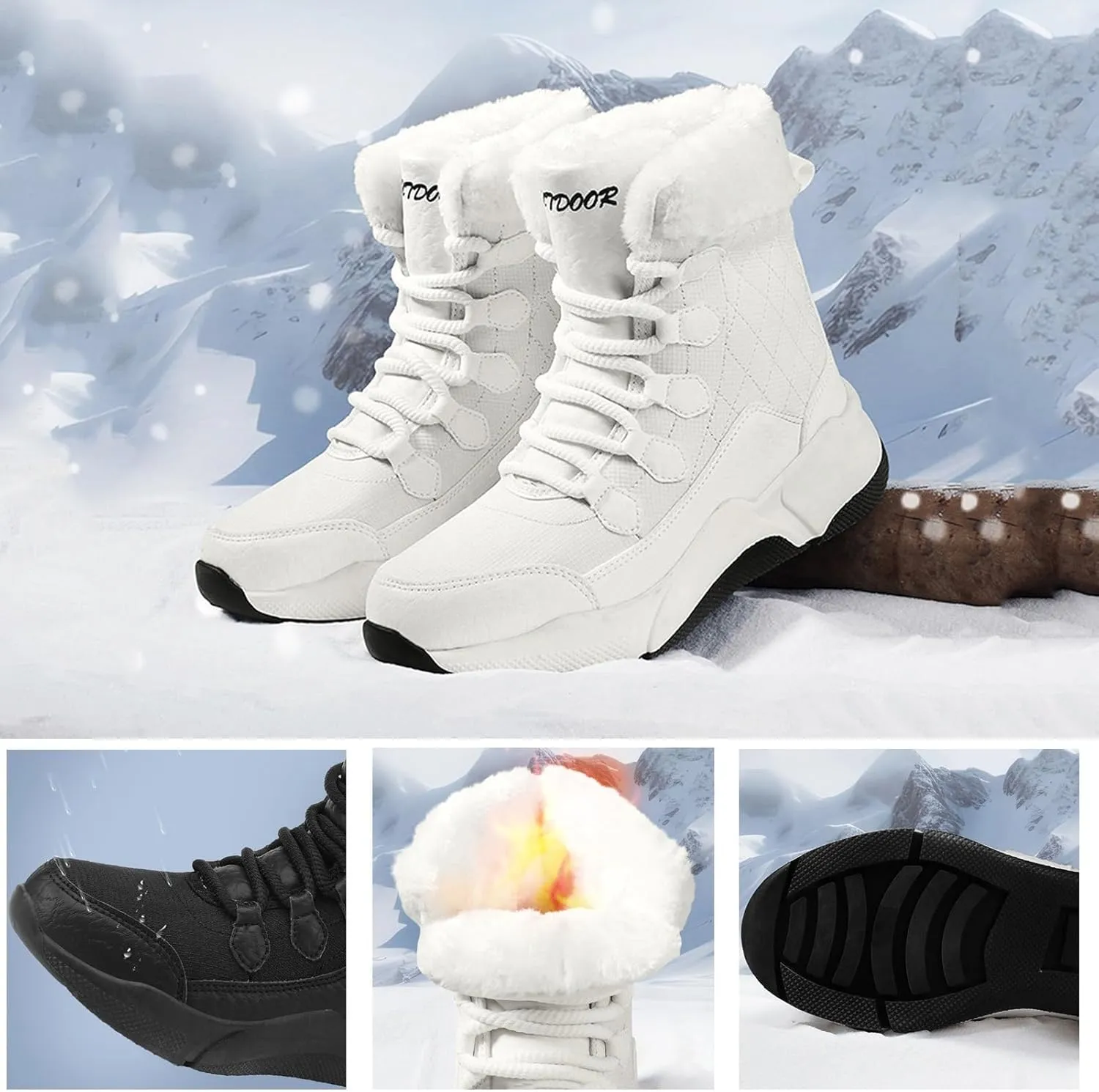 Winter Hiking Boots Women,Outdoor High Top Walking Snow Boots Women,Lightweight Warm Fur Lined Womens Winter Shoes,Slip Resistant