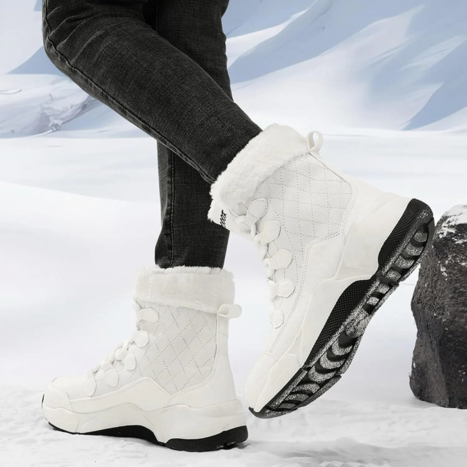 Winter Hiking Boots Women,Outdoor High Top Walking Snow Boots Women,Lightweight Warm Fur Lined Womens Winter Shoes,Slip Resistant