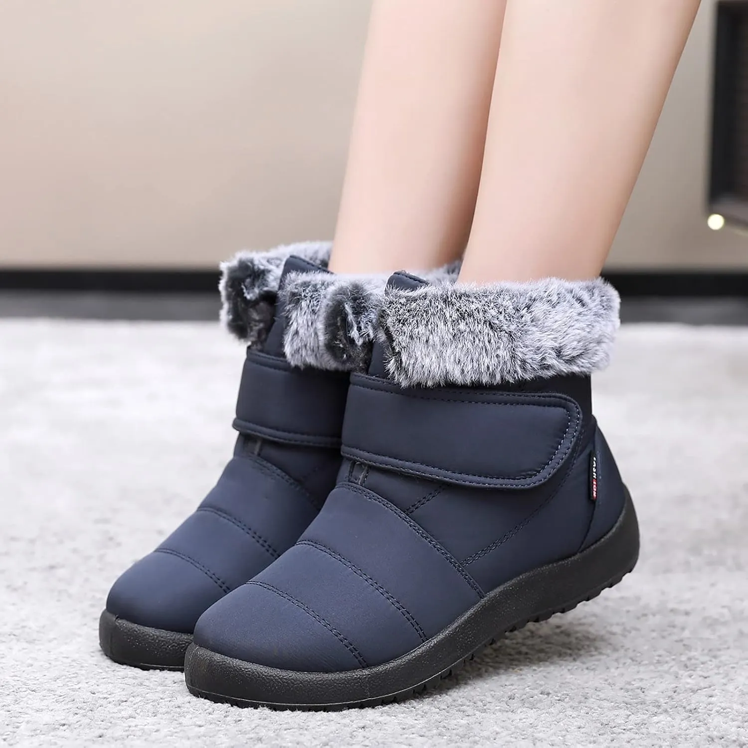 Womens Mens Winter Boots Waterproof Insulated Fur Boots Fleece Ankle Shoes Platform Trekking Snow Boots Womens Winter Shoes