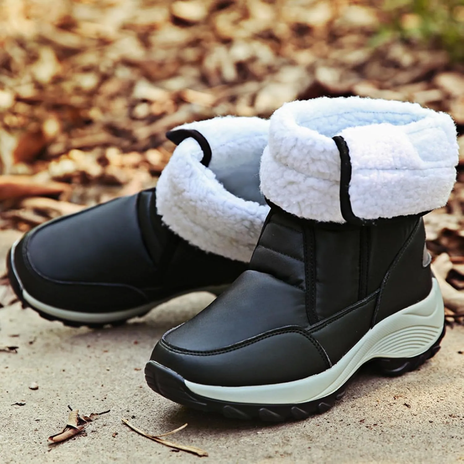 Womens Snow Boots Waterproof Mid Calf Winter Boots for Women Warm Faux Fur Lined Boots High Top Anti-Slip Boots