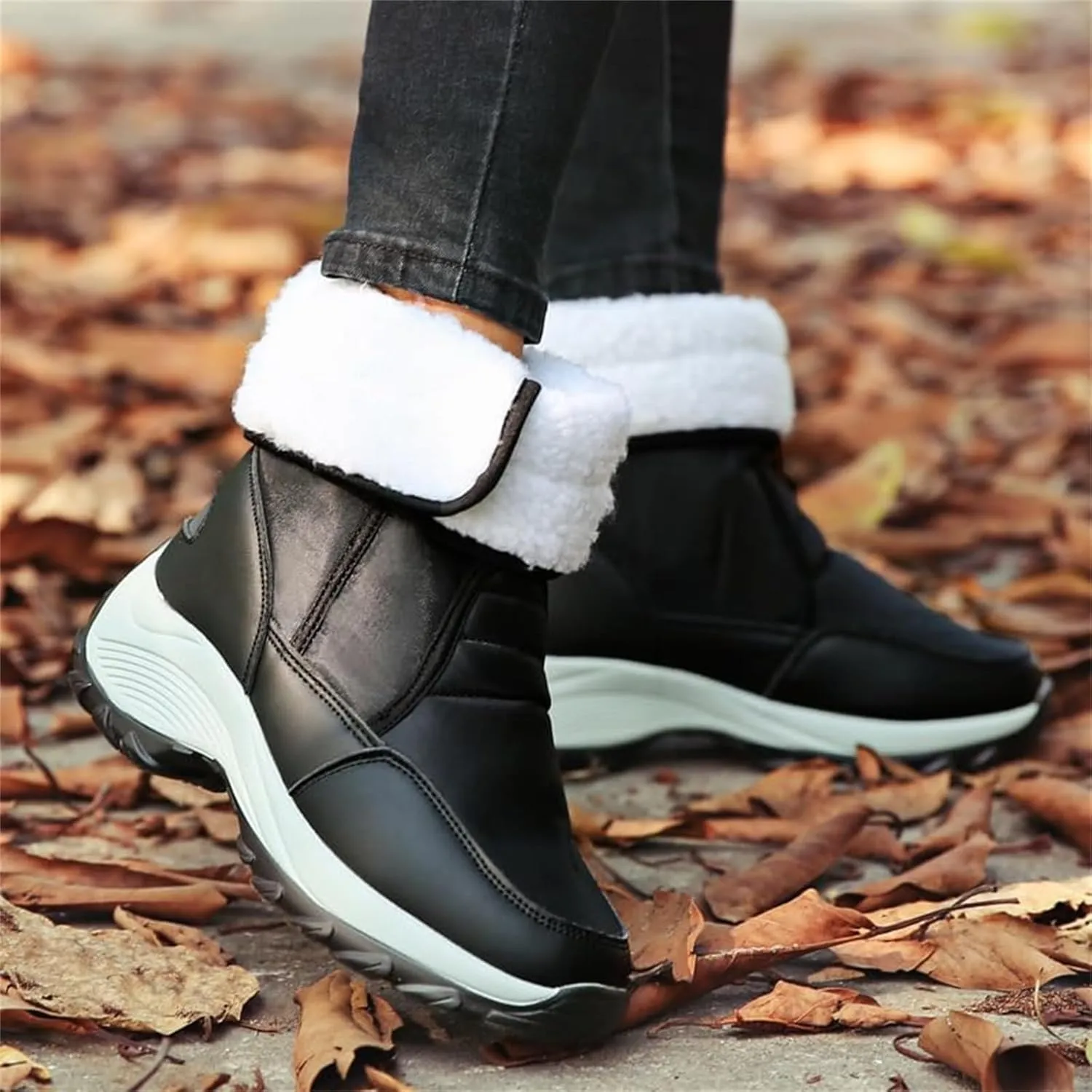 Womens Snow Boots Waterproof Mid Calf Winter Boots for Women Warm Faux Fur Lined Boots High Top Anti-Slip Boots