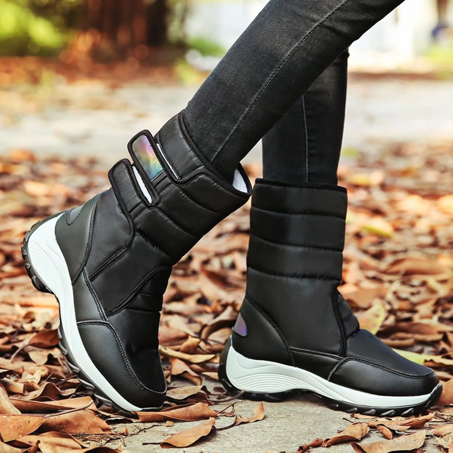Womens Snow Boots Waterproof Mid Calf Winter Boots for Women Warm Faux Fur Lined Boots High Top Anti-Slip Boots