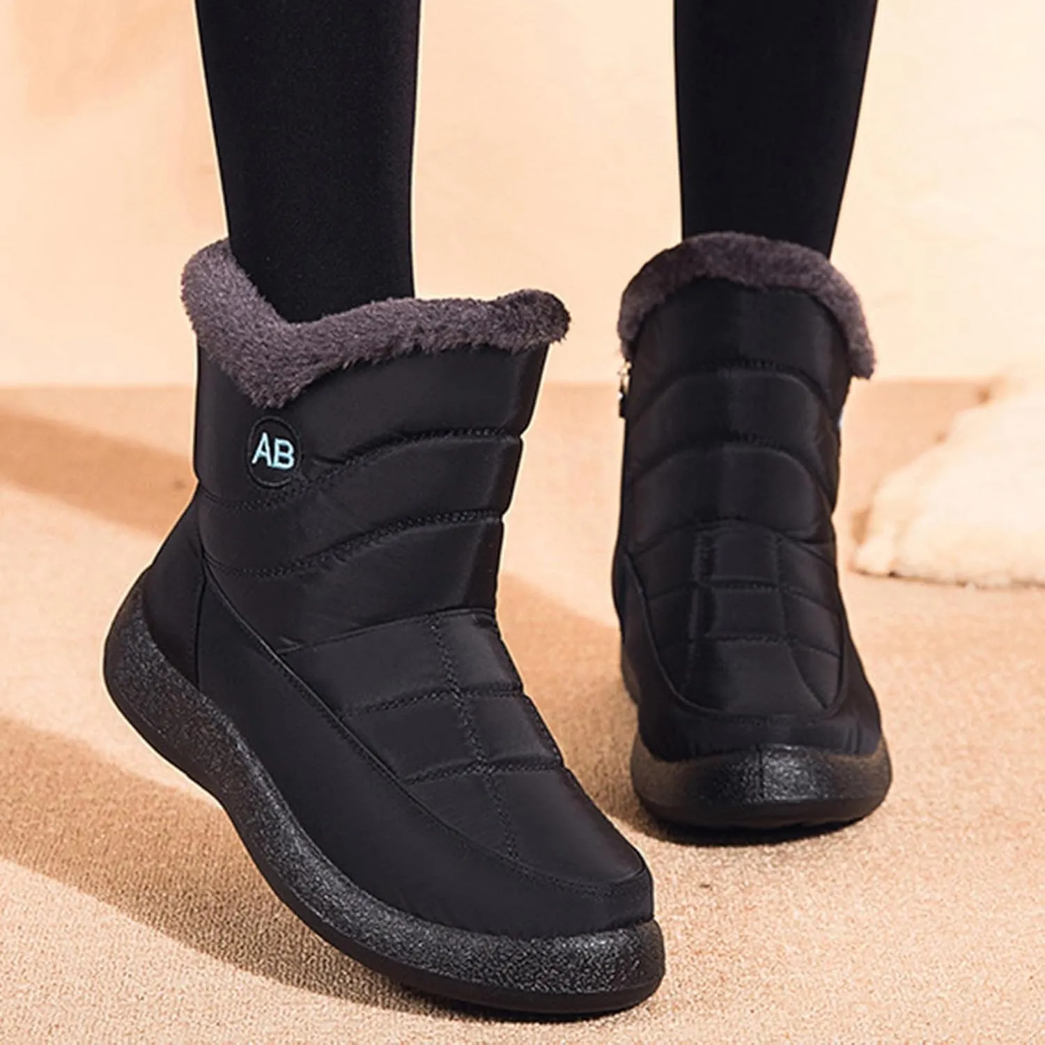 Womens Snow Boots Waterproof,Casual Cold-Weather Warm Winter Boots Women,High Top Trekking Walking Womens Slip On Winter Shoes,Non-Slip Rubber Outsole