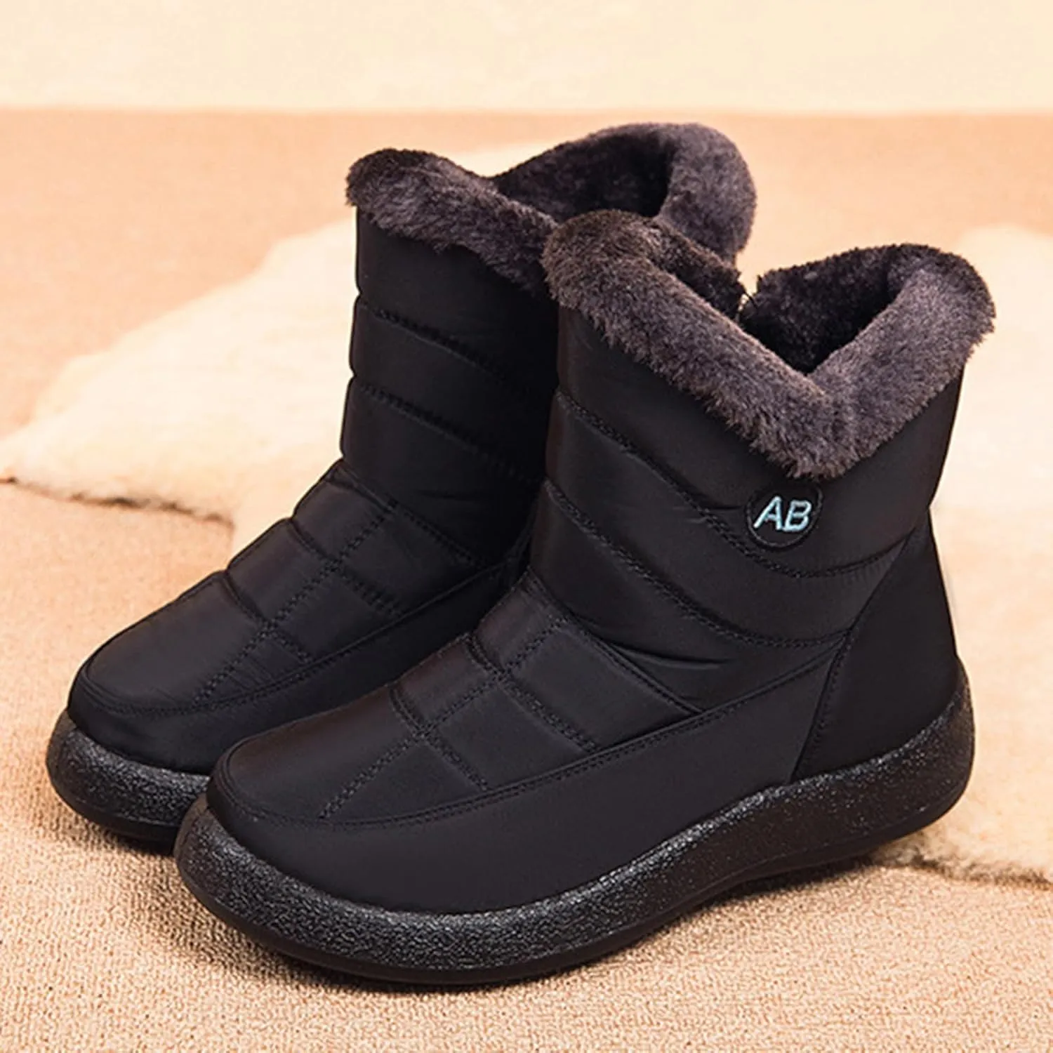Womens Snow Boots Waterproof,Casual Cold-Weather Warm Winter Boots Women,High Top Trekking Walking Womens Slip On Winter Shoes,Non-Slip Rubber Outsole