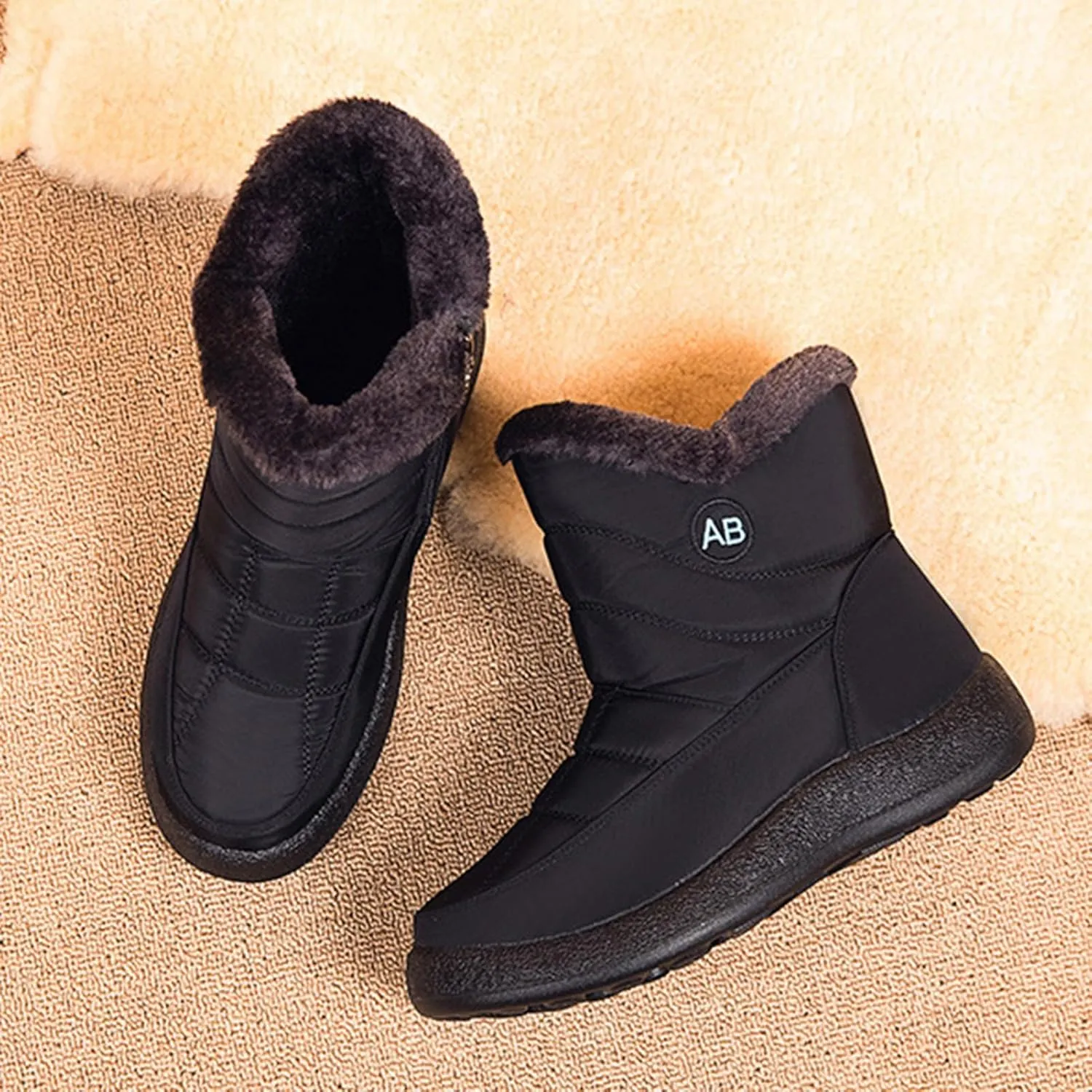 Womens Snow Boots Waterproof,Casual Cold-Weather Warm Winter Boots Women,High Top Trekking Walking Womens Slip On Winter Shoes,Non-Slip Rubber Outsole