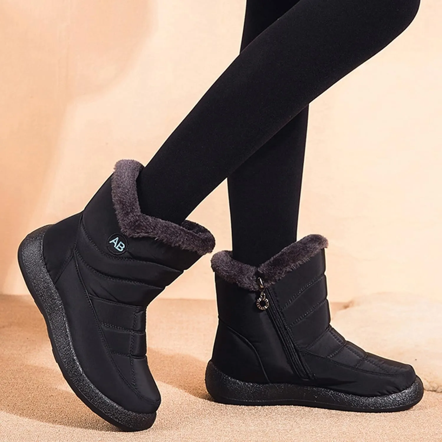 Womens Snow Boots Waterproof,Casual Cold-Weather Warm Winter Boots Women,High Top Trekking Walking Womens Slip On Winter Shoes,Non-Slip Rubber Outsole