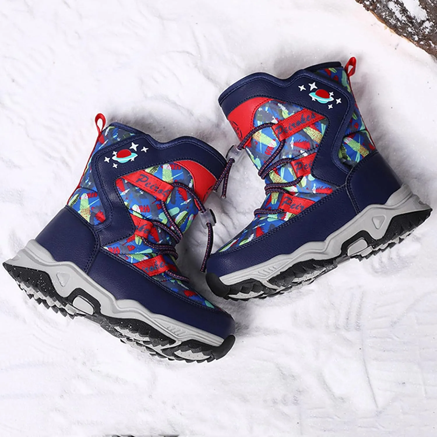 WUIWUIYU Kids Boys Girls Outdoors Lightweight Thick Fur Lined Hook&Loop Antislip Winter Snow Boots Cute Booties