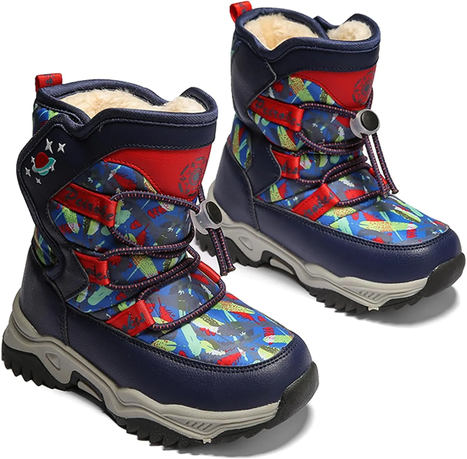WUIWUIYU Kids Boys Girls Outdoors Lightweight Thick Fur Lined Hook&Loop Antislip Winter Snow Boots Cute Booties