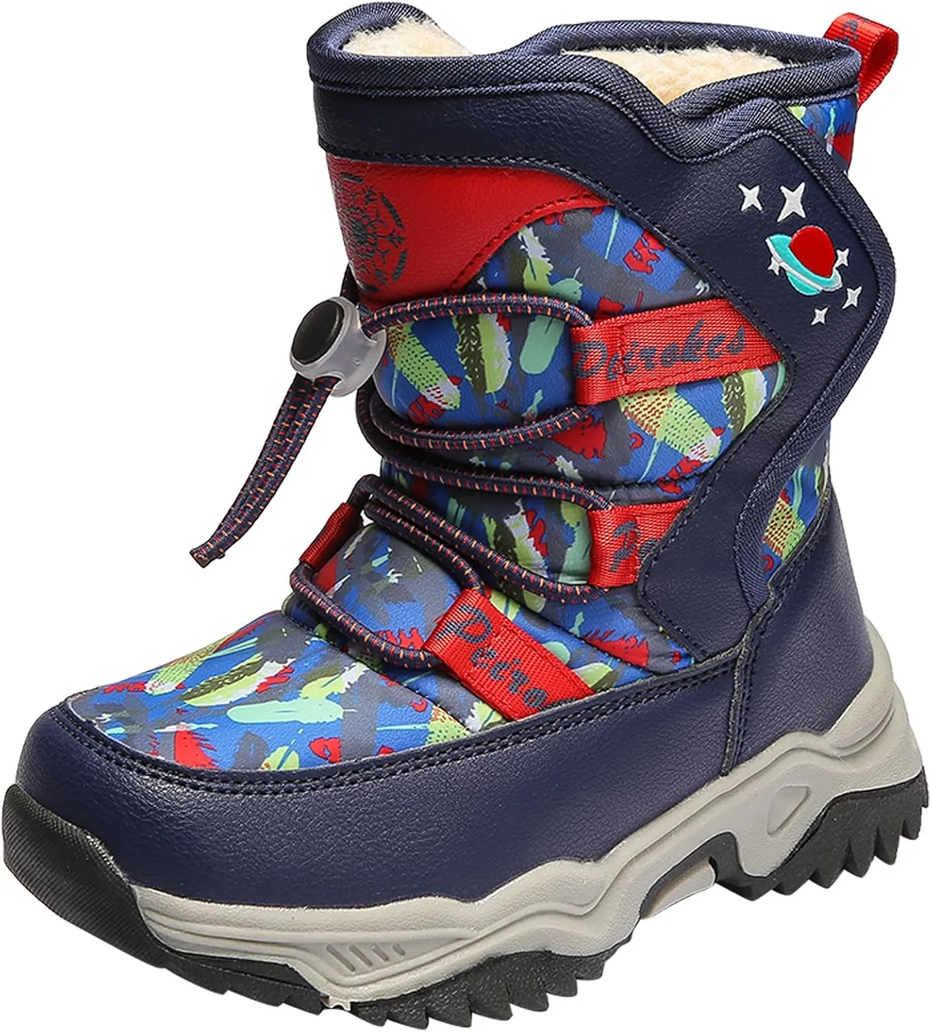 WUIWUIYU Kids Boys Girls Outdoors Lightweight Thick Fur Lined Hook&Loop Antislip Winter Snow Boots Cute Booties