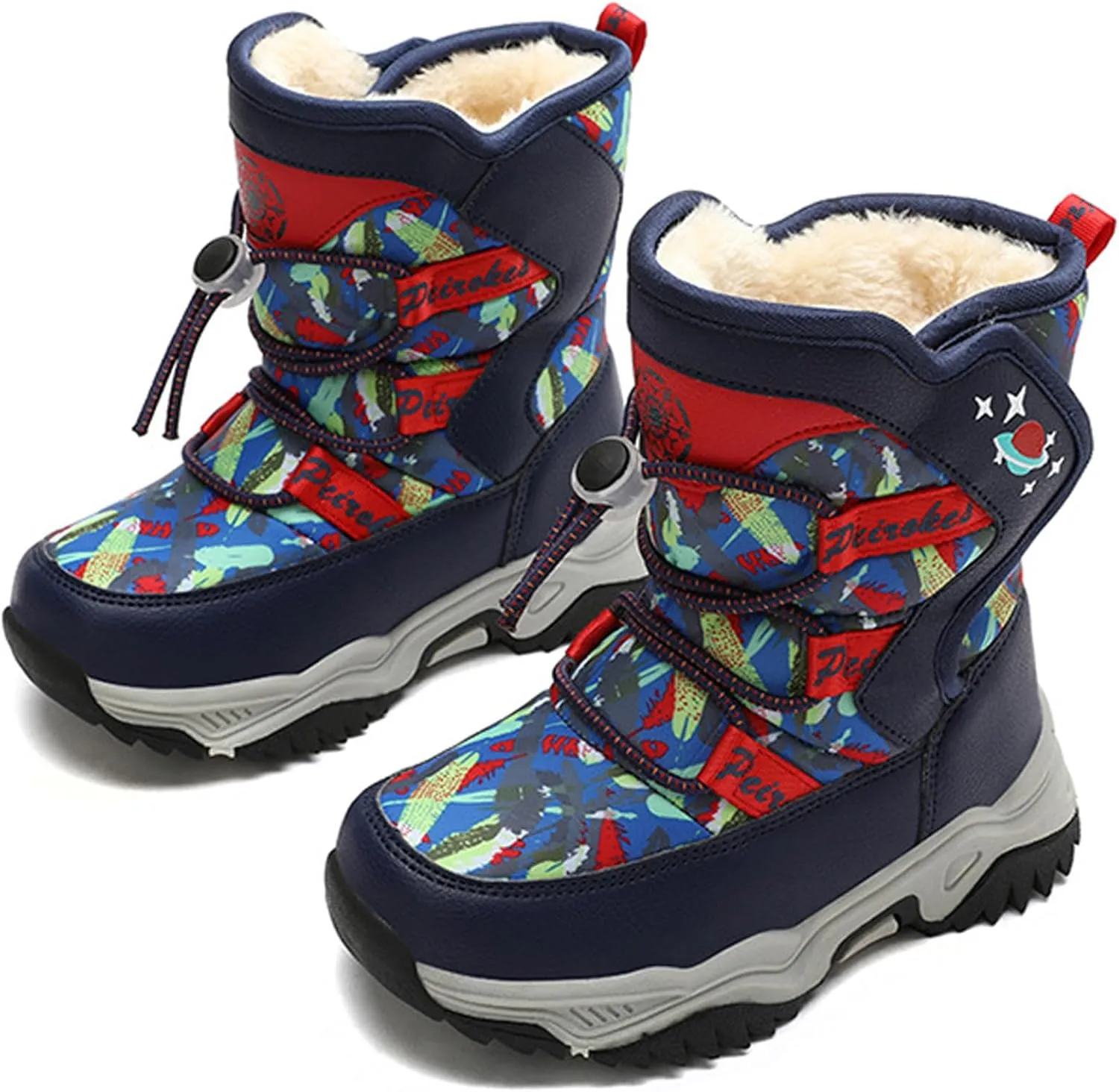 WUIWUIYU Kids Boys Girls Outdoors Lightweight Thick Fur Lined Hook&Loop Antislip Winter Snow Boots Cute Booties