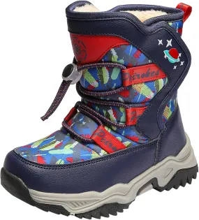 WUIWUIYU Kids Boys Girls Outdoors Lightweight Thick Fur Lined Hook&Loop Antislip Winter Snow Boots Cute Booties