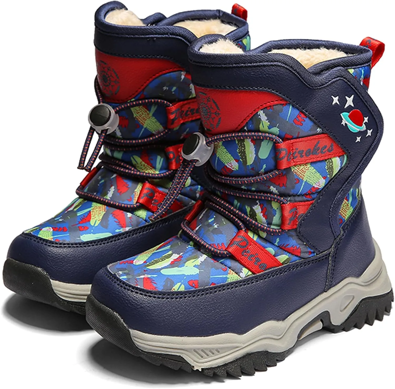 WUIWUIYU Kids Boys Girls Outdoors Lightweight Thick Fur Lined Hook&Loop Antislip Winter Snow Boots Cute Booties